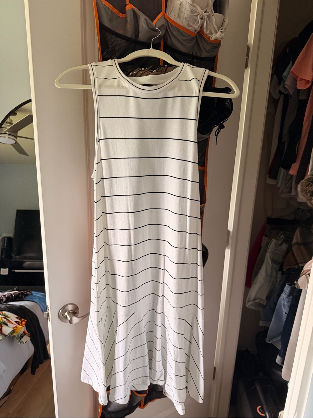 Banana Republic White Dress with Black Stripes - Sleeveless Maxi